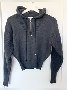 Zara Cropped Knit Sweater Hoodie Charcoal Gray Women’s Size M
